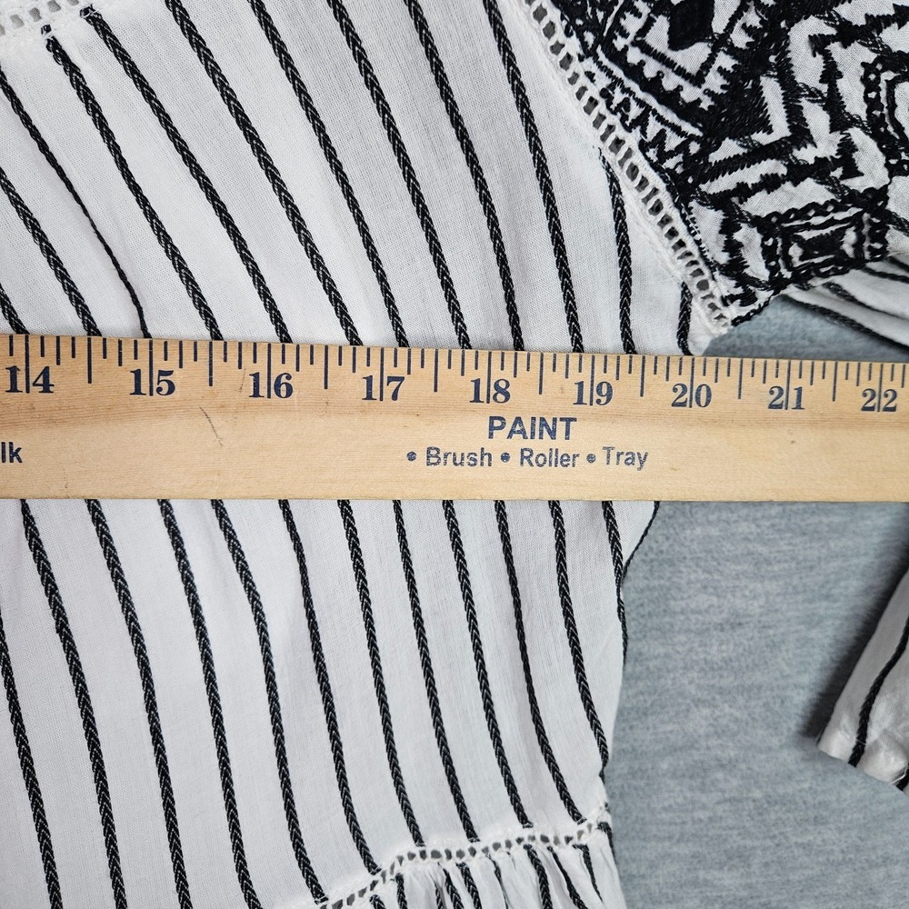 Free People Lola Black White Stripes Boho Dress Sz S Embroidered Bell Sleeve NEW - Picture 12 of 14